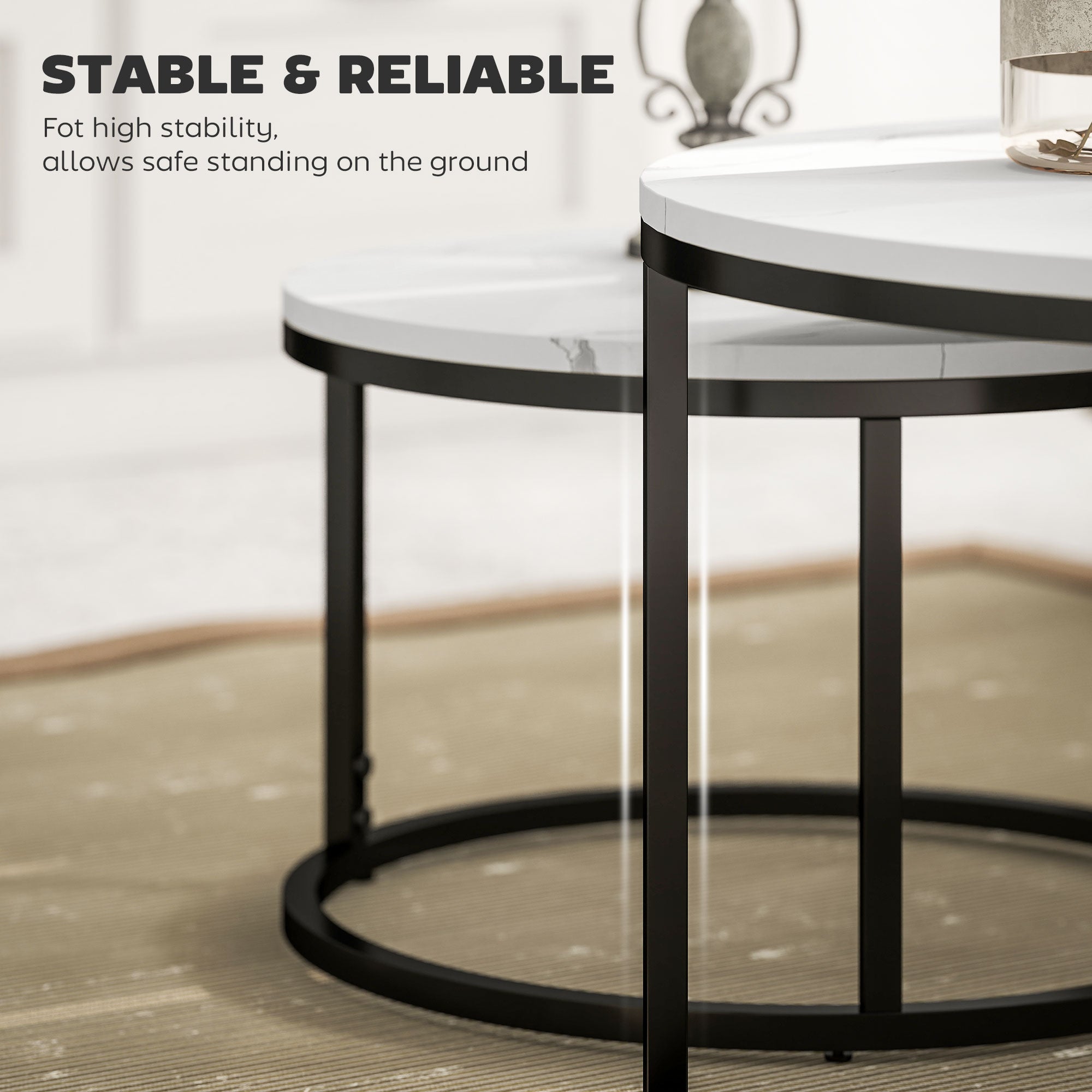 HOMCOM Set of Two Marble-Effect Stacking Tables - Black/White
